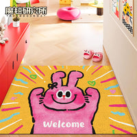 网红粉红兔入户门垫丝圈地垫进门玄关地毯除尘耐脏脚垫丝圈防滑垫 粉兔请换拖鞋 竖45CM×横75CM【防滑可冲洗】