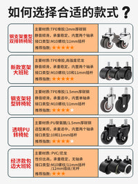 老板椅轮子承重带轴承橡胶滚轮转椅万向轮重型办公椅子滑轮转向轮 【静音加厚重型】3英寸超静音插杆轮5个