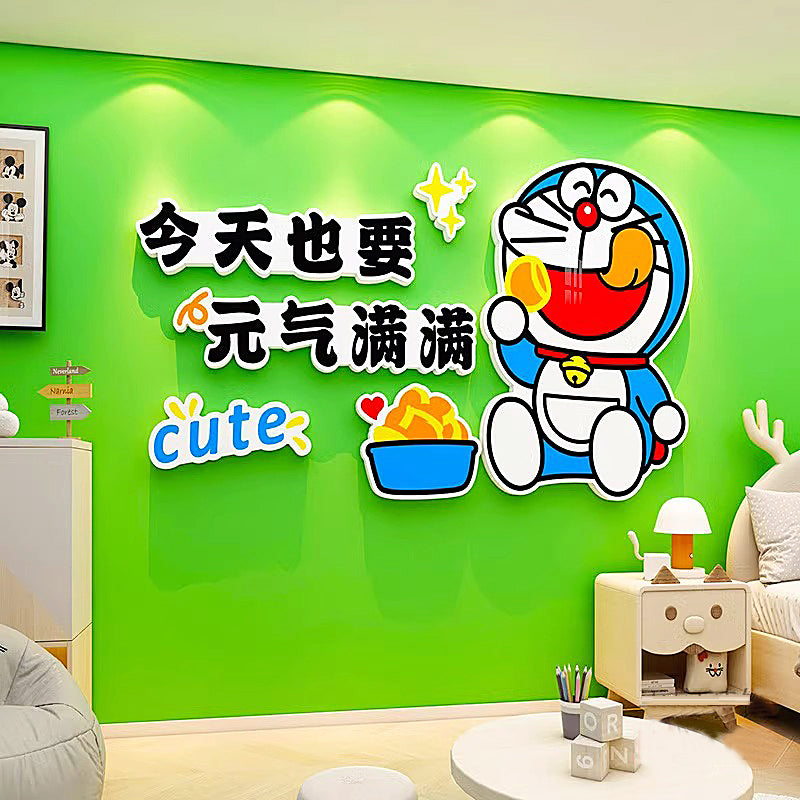 哆啦A梦卡通装饰画男孩房间改造遮丑墙面卧室布置床头背景墙贴纸 CS-1125-1-3毫米PVC 中
