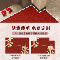 红色入户门地垫门口进门外门垫家用除尘防滑免洗耐脏喜庆脚垫地毯 平安喜乐-红 60*90cm硅胶底水晶绒