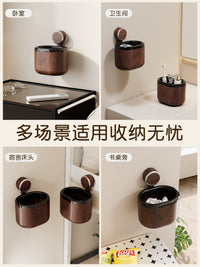 高颜值吸盘垃圾桶桌面壁挂两用卫生间洗脸巾收纳桶卧室迷你小纸篓 胡桃木纹-两只装-木纹桶身【桌面壁挂两用*赠垃圾袋】