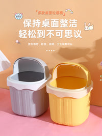 桌面垃圾桶小号可爱迷你家用台面儿童书桌办公室桌上床上床头纸篓 北欧蓝❤️小熊款/抗压耐摔