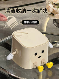 桌面垃圾桶高颜值家用带盖迷你垃圾收纳卧室餐桌客厅可爱小垃圾桶 【标准款/奶油白】桌面垃圾桶（自带小扫把）