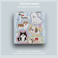 可爱手绘狗狗翻盖式便携迷你化妆镜办公室补妆小镜学生折叠化妆镜