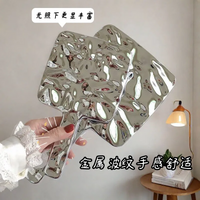 高颜值手持化妆镜子简约ins风随身便携公主镜学生宿舍手柄补妆镜 超清镜面：流光银【22.7*12.8cm】特大号