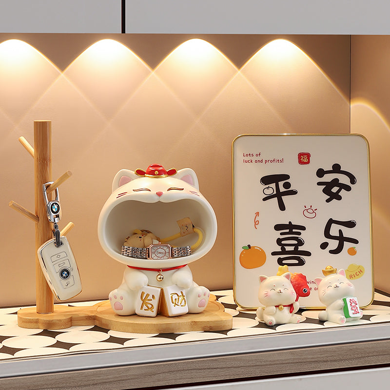招财猫玄关钥匙收纳摆件入户鞋柜客厅家居创意装饰品乔迁新居礼物