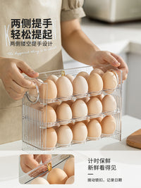 摩登主妇鸡蛋收纳盒冰箱侧门专用装蛋神器放鸡蛋架自动翻盖整理架 轻奢绿【可装30枚鸡蛋/自动翻转/带计时器】