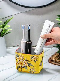 2025新款美式陶瓷牙刷架放电动牙刷置物架 卫生间牙膏梳子收纳筒 八角牙刷架，深蓝鸡蛋花