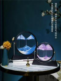 旋转流沙画摆件客厅电视柜酒柜轻奢高档高级家居装饰品办公室礼品 12寸圆翻转绿色+调节器+精美礼盒