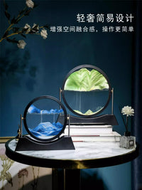 旋转流沙画摆件客厅电视柜酒柜轻奢高档高级家居装饰品办公室礼品 12寸圆翻转绿色+调节器+精美礼盒