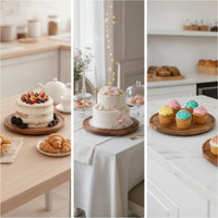 Wooden Rotating Dessert Display Stand Round Dessert Display Tray Wood-Grain Rotating Cake Stand Stable for Birthday Parties