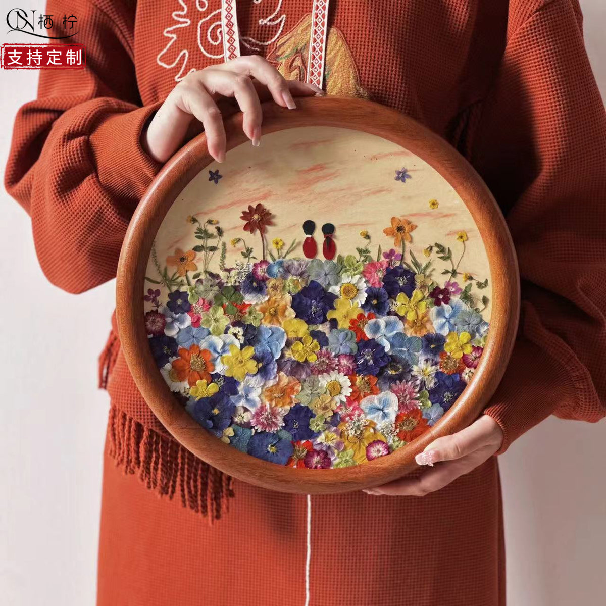 玫瑰小王子干花压花相框装饰画喜字闺蜜新婚礼物画框手工diy材料 直径30cm 【成品】佳偶天成