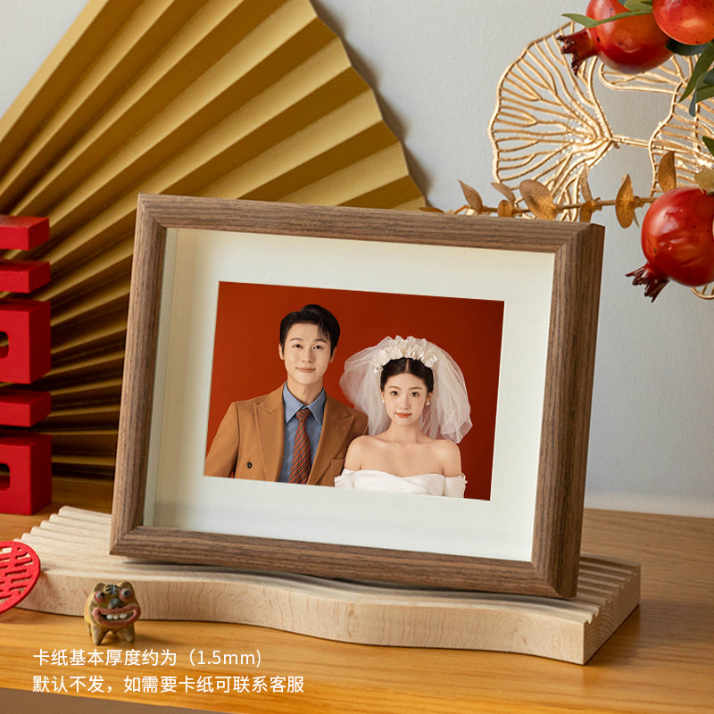海马体结婚登记证件照相框相册摆台摆件打印成洗婚纱照情侣纪念册 A4【可放 20.8*29.8 cm】横竖通用 胡桃色【赠送卡纸】