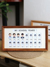 学生校园成长记录相框儿童证件照宝宝一寸小孩时光相册片纪念摆台 小1寸模板+相框15*30CM（女孩）校园+卡纸 木纹色35【小班—大学】