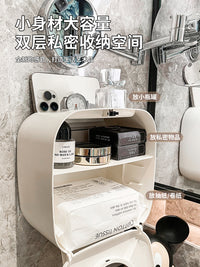 卫生间厕纸盒厕所纸巾盒卷纸筒盒卫生纸置物架抽纸盒子壁挂式防水 壁挂纸巾盒【奶油白送卡通小人狗】（卷纸/抽纸/洗脸巾通用）