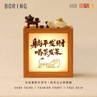 躺平发财金元宝可爱小猫桌面装饰小摆件治愈系小相框小夜灯送礼物