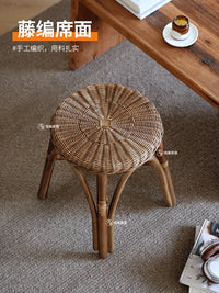 天然藤编化妆凳家用梳妆台高脚凳门口换鞋凳卧室简易置物边几矮凳