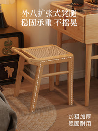 日式藤编化妆凳子家用卧室楠竹梳妆凳网红原木风简约小方凳美甲店