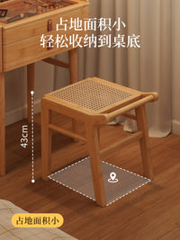 日式藤编化妆凳子家用卧室楠竹梳妆凳网红原木风简约小方凳美甲店