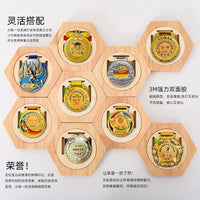 创意免打孔墙面展示架荣誉勋章纪念奖牌陈列架简约实木挂架收纳架