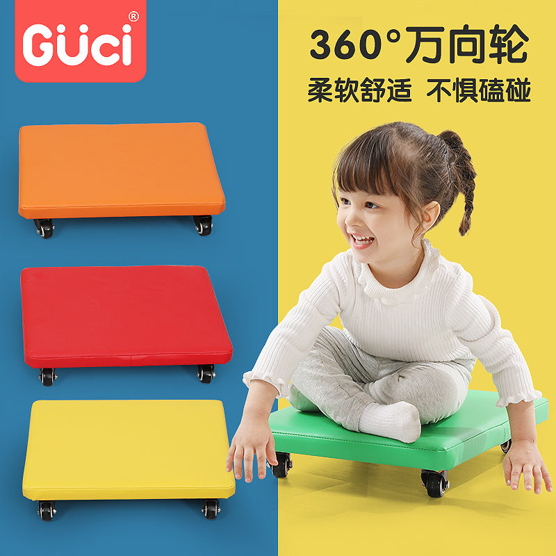软包感统滑板车幼儿园训练器材儿童大滑板家用平衡车玩具早教教具 中号黄色 推荐4-6岁