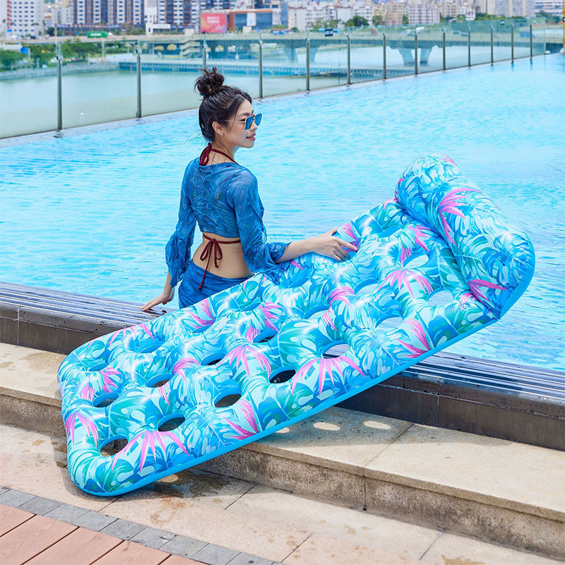 充气浮排游泳圈女生成人浮床水上漂浮玩具新款充气沙滩躺椅浮板 【加大加厚】洞洞浮排-蓝色（适合260斤内）