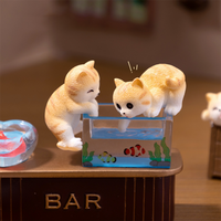 捞鱼爬缸小花猫咪公仔 娃娃屋鱼缸水族diy装饰品配件迷你小摆件 偷鱼系列 1只爬缸猫