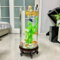 加厚大号玻璃圆柱鱼缸透明金鱼缸办公室桌招财家用小型圆形缸 （升级版）口径15cm高度60cm