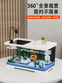 鱼缸过滤制氧一体机小型家用客厅桌面金鱼缸造景摆件套餐全套新款 黑色[升级款】防跳 38.8x21.5x21.2cm