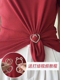 衣角打结扣高档衬衫t恤下摆固定百搭装饰丝巾扣扣子衣服收腰环扣 猫耳朵金色（3cm）