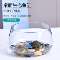 鱼缸玻璃圆形办公桌绿萝水培家用小鱼创意透明小型迷你桌面乌龟缸 中号龟缸+彩石六件套