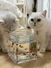 鱼缸式猫碗猫咪骗水神器狗狗高脚水碗保护颈椎不易打翻2025年新款 雪山鱼缸【时尚可爱】