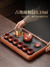 小型茶盘家用2025新款功夫茶具茶托盘中式茶台储水盘一人用茶海 【黑檀色28.5cm】圆韵茶盘600ml