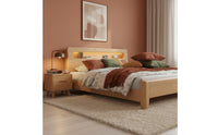 Minimalist Wooden Bed Frame Mortise and Tenon Joinery Solid Wood Bed with Storage Headboard for Guest Room