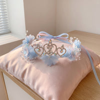 Floral Headband with Ribbons Princess-Style Flower Crown Headband with Flowers Sparkling Hair Accessory Dreamy for Children