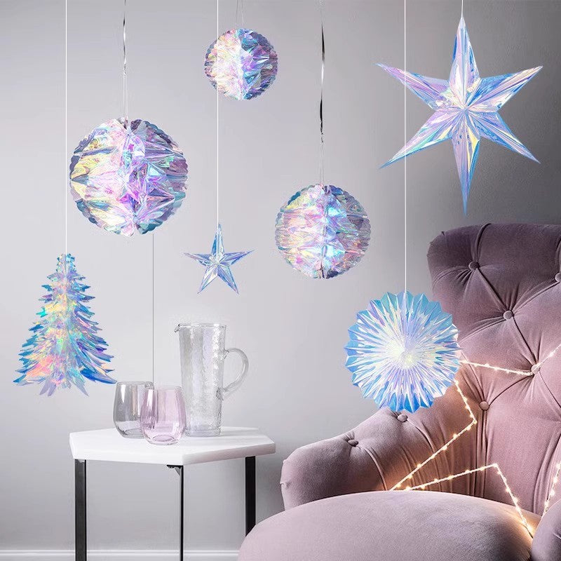 珠宝店铺镭射霓虹球元旦节氛围装饰圣诞布置商场橱窗挂件悬挂吊饰