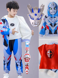 儿童男童秋冬季奥特曼衣服冬款两件套加绒加厚套装塞罗迪迦服装潮 迪迦冬款+面具手表 120cm
