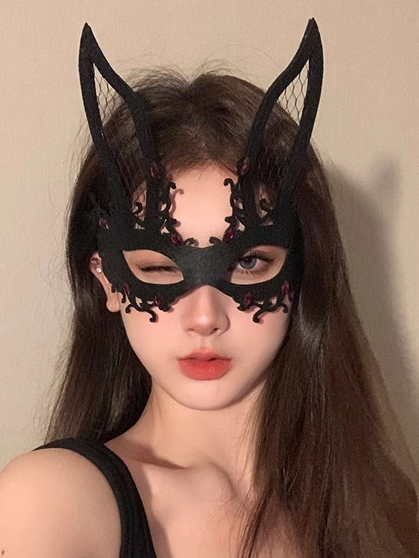 黑色花朵半脸面具女生眼罩蕾丝面罩cos晚会假面舞会装扮万圣节女