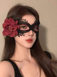 黑色花朵半脸面具女生眼罩蕾丝面罩cos晚会假面舞会装扮万圣节女