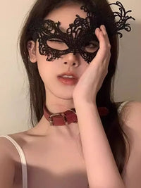 黑色花朵半脸面具女生眼罩蕾丝面罩cos晚会假面舞会装扮万圣节女
