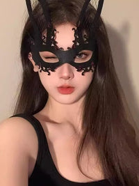 黑色花朵半脸面具女生眼罩蕾丝面罩cos晚会假面舞会装扮万圣节女
