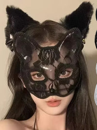 狐狸面具万圣节cosplay猫脸蕾丝神秘感猫眼半脸面罩性感拍照道具