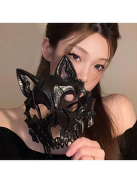 二次元猛虎狼人半脸面具天狗cos道具万圣节服饰装扮男女白骨罩