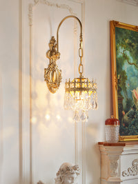 法式古典水晶美式乡村铁艺轻奢卧室客厅过道走廊房间床头壁灯 8047-1W拉绳款
