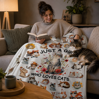 Flannel Cat Lover Blanket for Girls, Living Room Bedroom Sofa Throw
