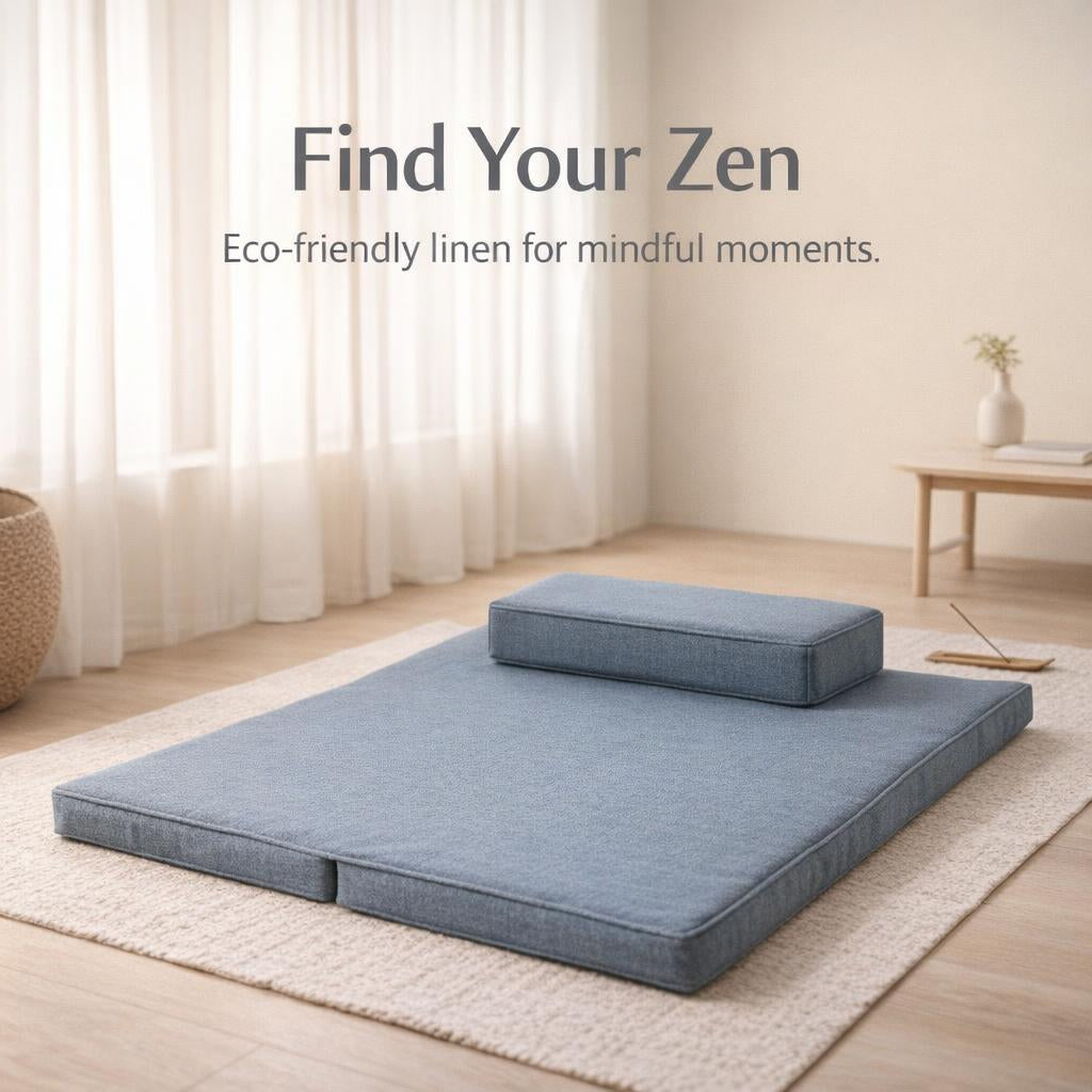 Modern Minimalist Meditation Cushion Set | Breathable Flax Cover | Complete Floor Seating Pad for Home Decor | Mindfulness Seeker Meditation Seat |