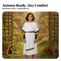 Classic Toga Costume | Greek Key Decorative Border, Draped One-Shoulder Overlay, Toga Robe, for Halloween