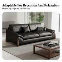 3-Seater Modern Sofa Genuine Leather Upholstery Deep-Seat 3-Person Sofa Minimalist design Lounge Seating for Apartment Dwellers, Families, Waiting Room
