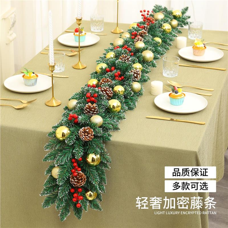圣诞装饰品场景布置圣诞节装饰品花环毛条拱门圣诞树枝橱窗门挂 2.7米【280T】-植绒+松针混合藤条-红色系 标准