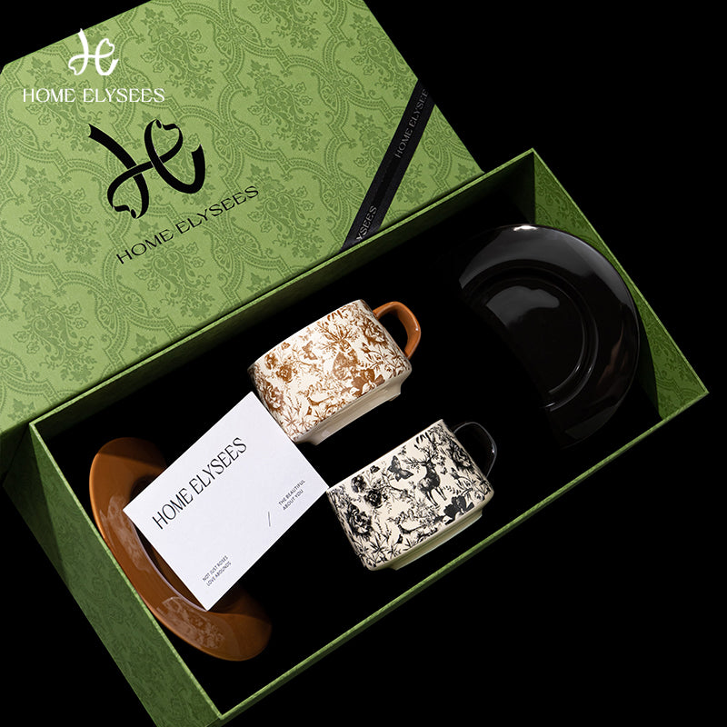 家榭丽舍「FOREST」咖啡杯礼盒装新婚礼物送新人闺蜜高档实用礼品 2杯2碟（红色礼盒)